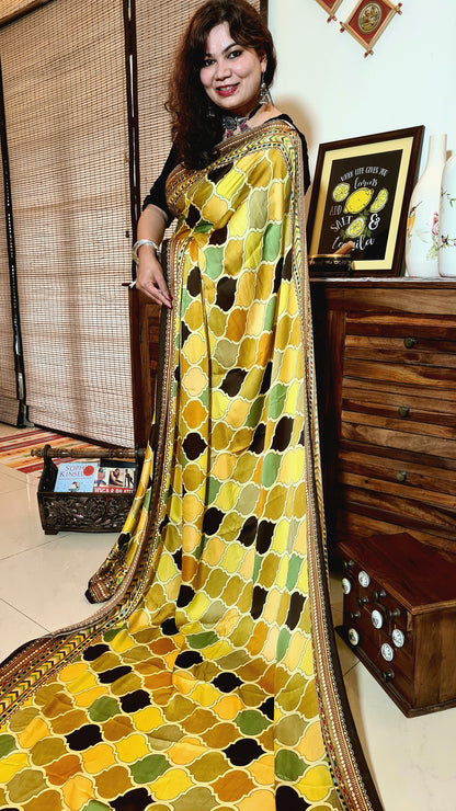 Zynah Pure Satin Silk Digital Printed Saree; Custom Stitched/Ready-made Blouse, Fall, Petticoat; Shipping available USA, Worldwide