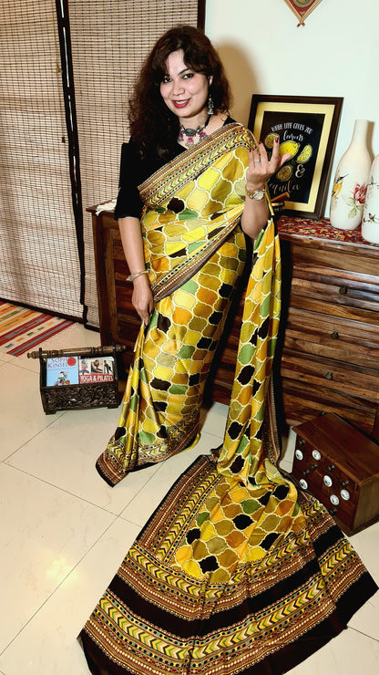 Zynah Pure Satin Silk Digital Printed Saree; Custom Stitched/Ready-made Blouse, Fall, Petticoat; Shipping available USA, Worldwide