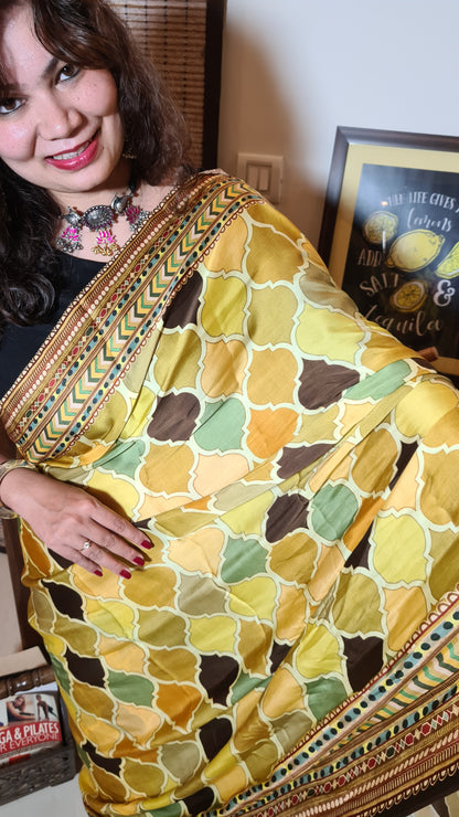 Zynah Pure Satin Silk Digital Printed Saree; Custom Stitched/Ready-made Blouse, Fall, Petticoat; Shipping available USA, Worldwide