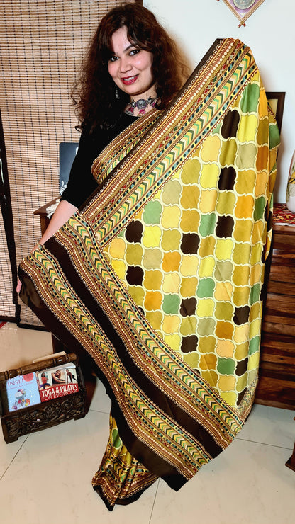 Zynah Pure Satin Silk Digital Printed Saree; Custom Stitched/Ready-made Blouse, Fall, Petticoat; Shipping available USA, Worldwide