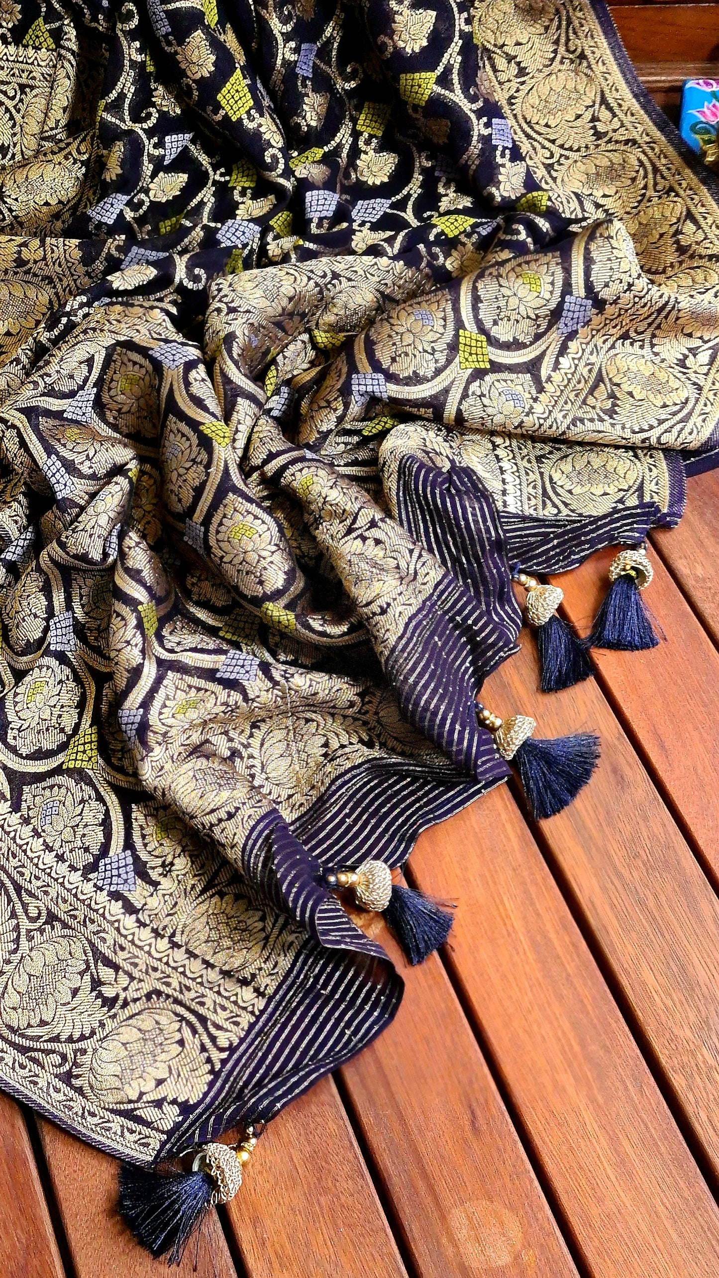 Zynah Pure Khaddi Georgette Saree with Jaal Zari Weave Inspired from Tanishq Jewellery; Custom Stitched/Ready-made Blouse, Fall, Petticoat; Shipping available USA, Worldwide