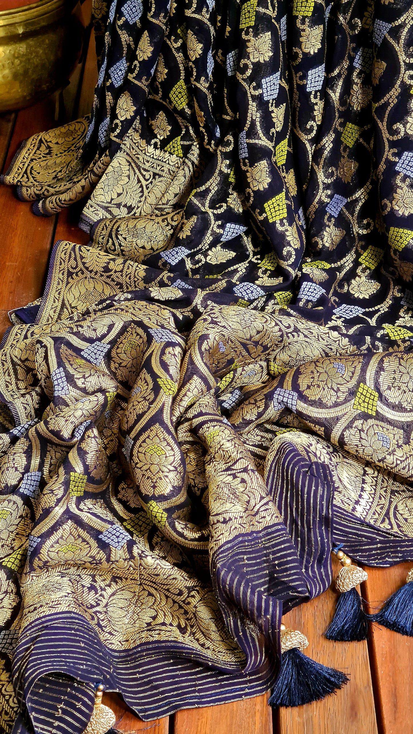 Zynah Pure Khaddi Georgette Saree with Jaal Zari Weave Inspired from Tanishq Jewellery; Custom Stitched/Ready-made Blouse, Fall, Petticoat; Shipping available USA, Worldwide