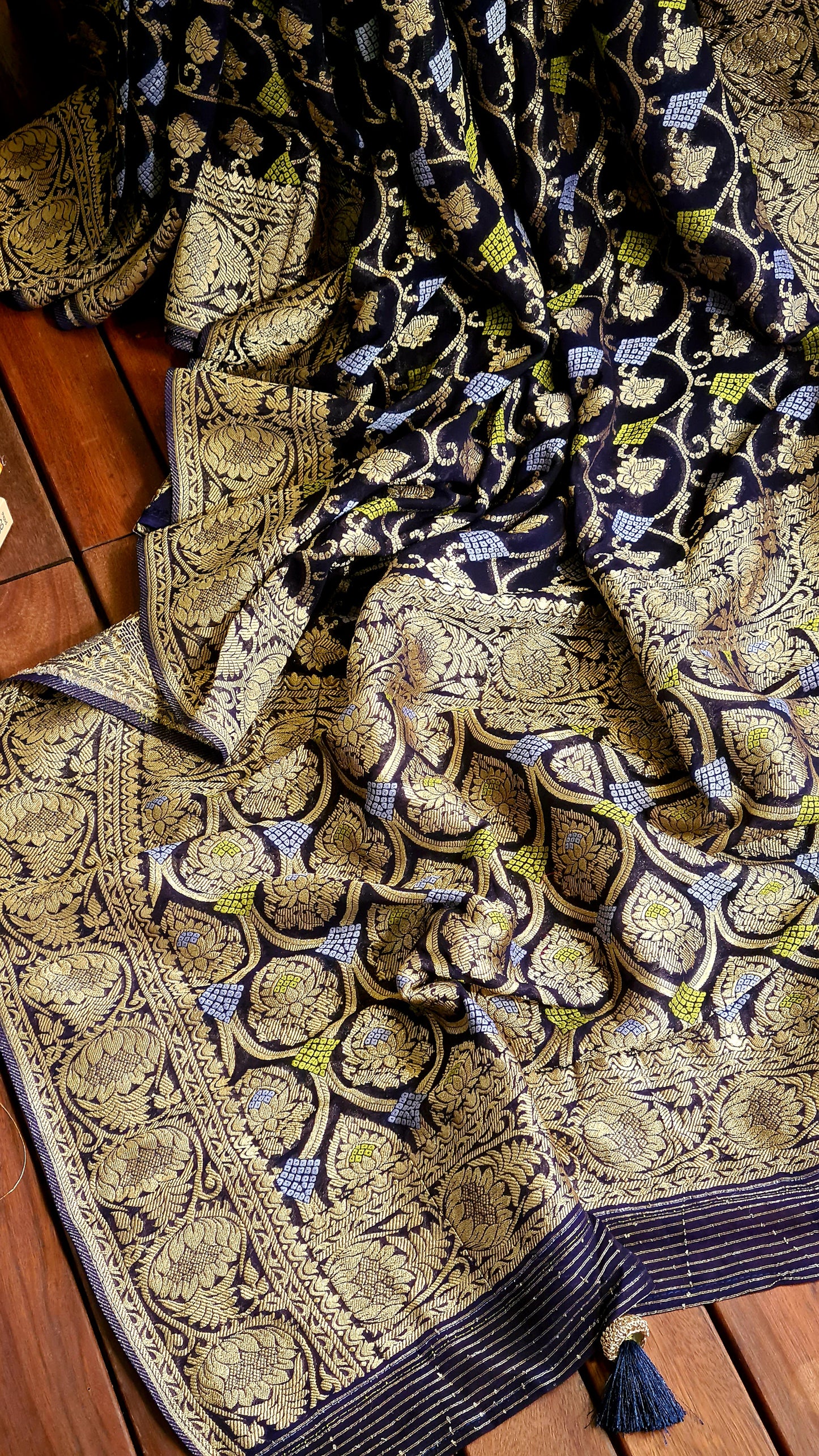 Zynah Pure Khaddi Georgette Saree with Jaal Zari Weave Inspired from Tanishq Jewellery; Custom Stitched/Ready-made Blouse, Fall, Petticoat; Shipping available USA, Worldwide
