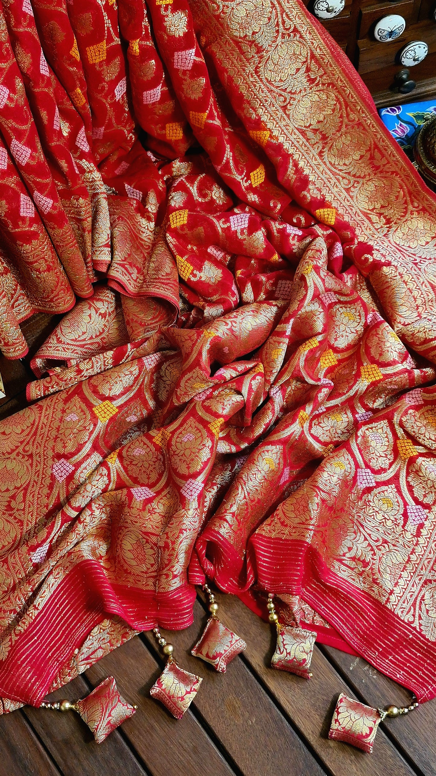 Zynah Pure Khaddi Georgette Saree with Jaal Zari Weave Inspired from Tanishq Jewellery; Custom Stitched/Ready-made Blouse, Fall, Petticoat; Shipping available USA, Worldwide