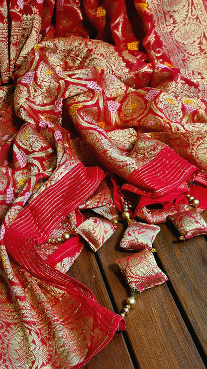 Zynah Pure Khaddi Georgette Saree with Jaal Zari Weave Inspired from Tanishq Jewellery; Custom Stitched/Ready-made Blouse, Fall, Petticoat; Shipping available USA, Worldwide