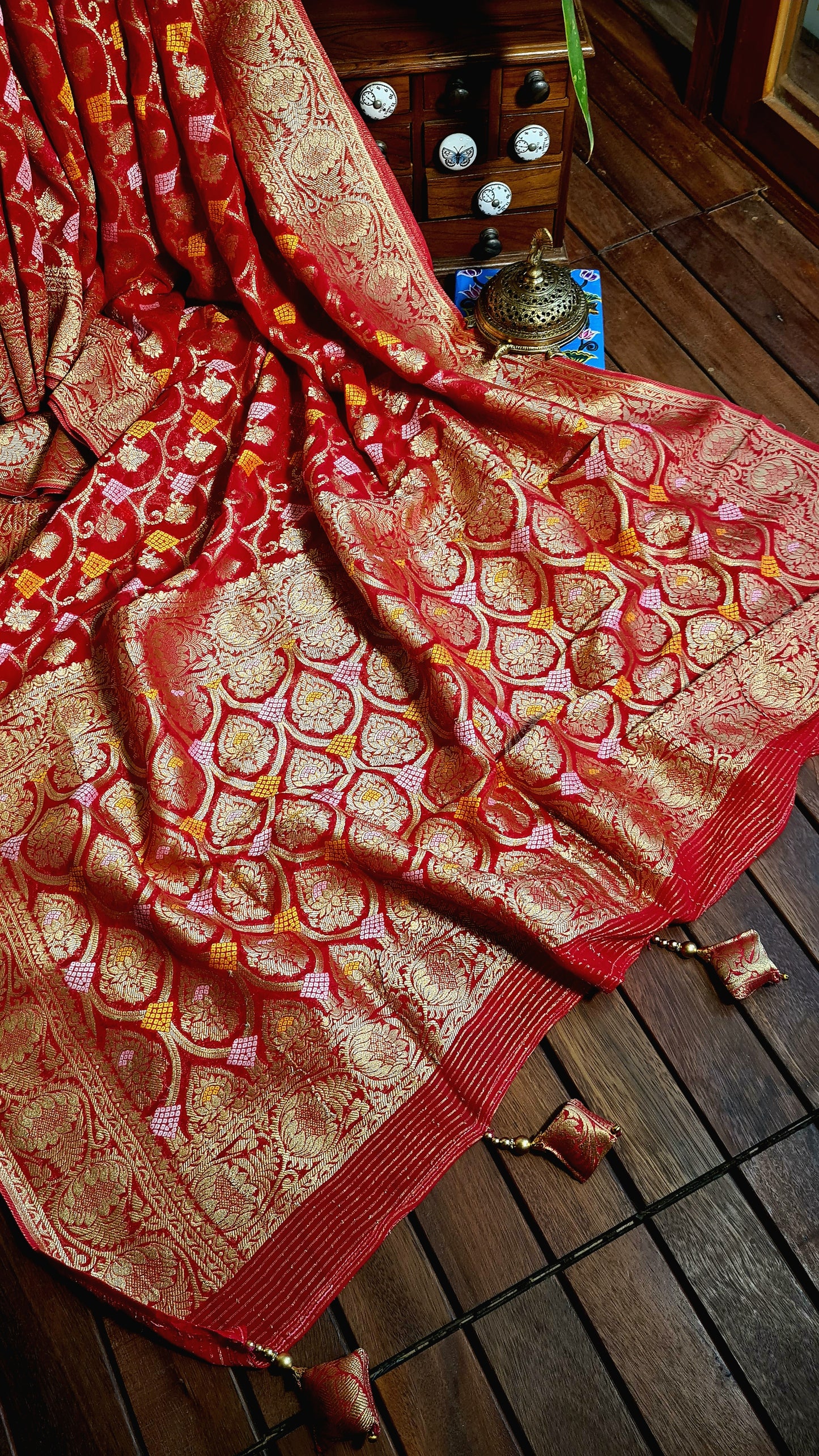 Zynah Pure Khaddi Georgette Saree with Jaal Zari Weave Inspired from Tanishq Jewellery; Custom Stitched/Ready-made Blouse, Fall, Petticoat; Shipping available USA, Worldwide
