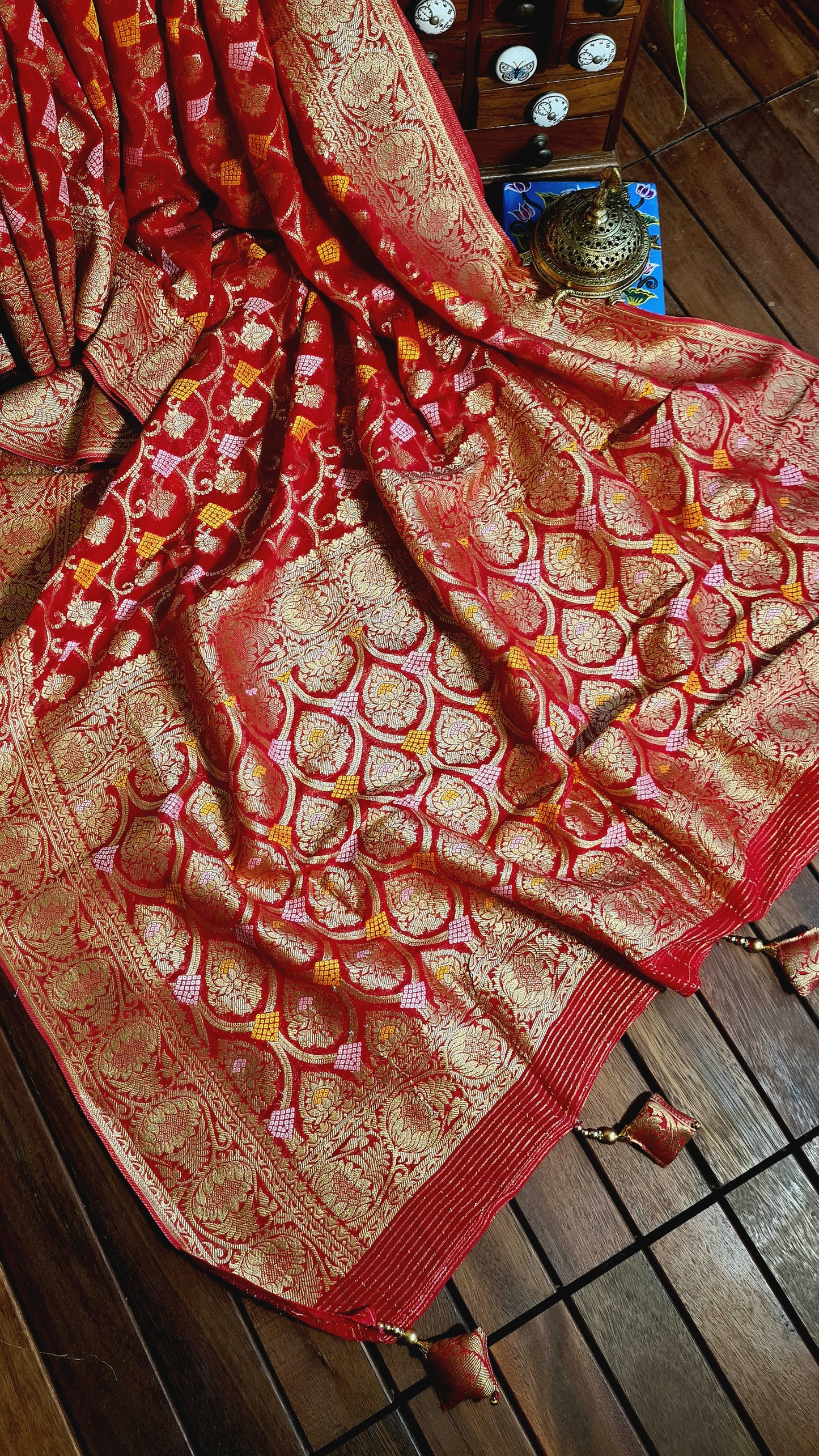 Zynah Pure Khaddi Georgette Saree with Jaal Zari Weave Inspired from Tanishq Jewellery; Custom Stitched/Ready-made Blouse, Fall, Petticoat; Shipping available USA, Worldwide