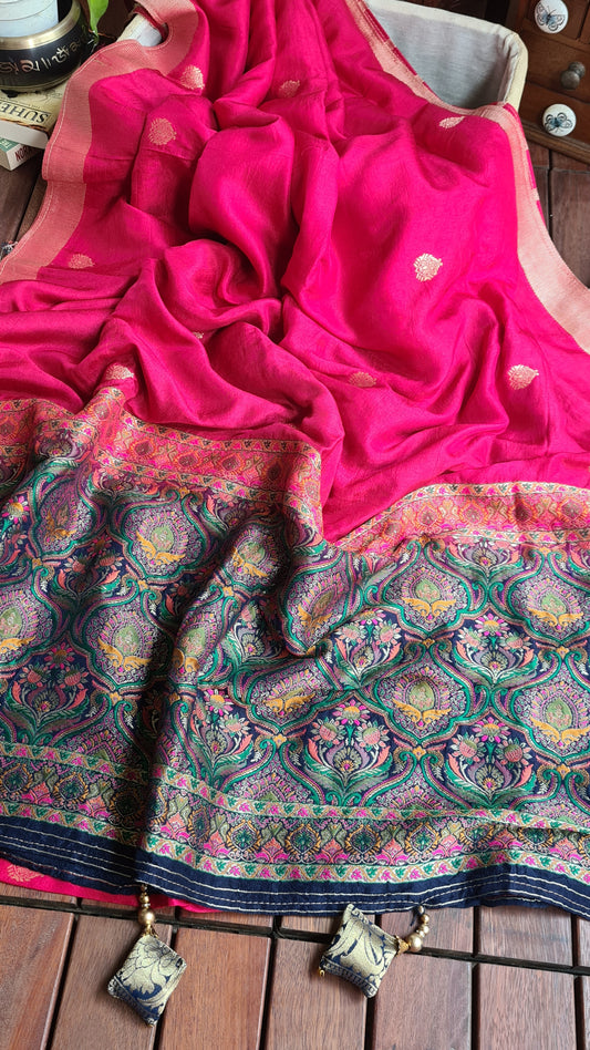 Zynah Pure Russian Silk Saree with Resham Woven Pallu, Brocade & Beads Tassels; Custom Stitched/Ready-made Blouse, Fall, Petticoat; Shipping available USA, Worldwide