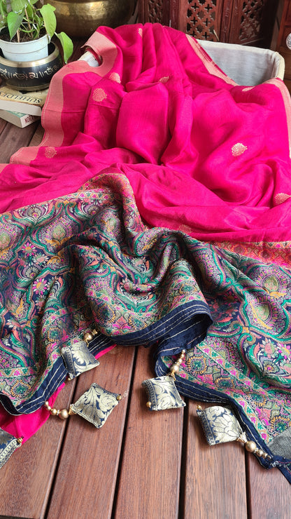 Zynah Pure Russian Silk Saree with Resham Woven Pallu, Brocade & Beads Tassels; Custom Stitched/Ready-made Blouse, Fall, Petticoat; Shipping available USA, Worldwide