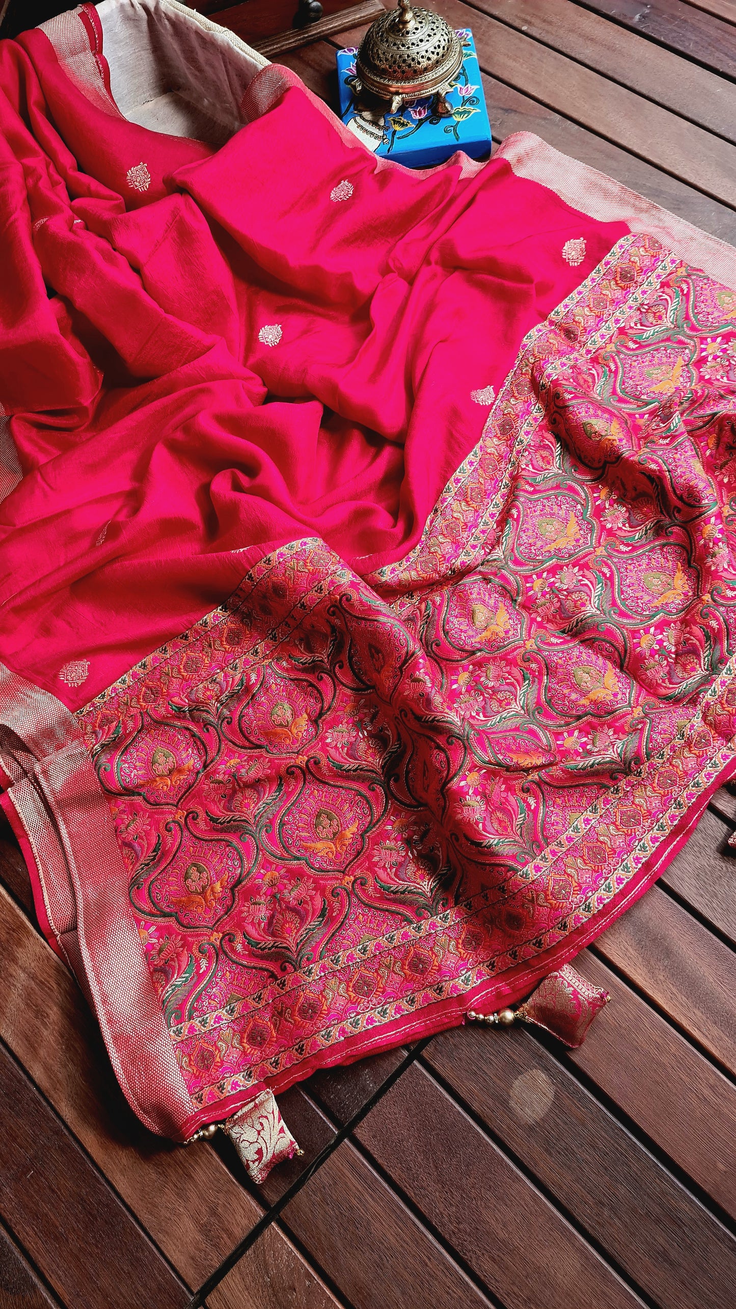 Zynah Pure Russian Silk Saree with Resham Woven Pallu, Brocade & Beads Tassels; Custom Stitched/Ready-made Blouse, Fall, Petticoat; Shipping available USA, Worldwide