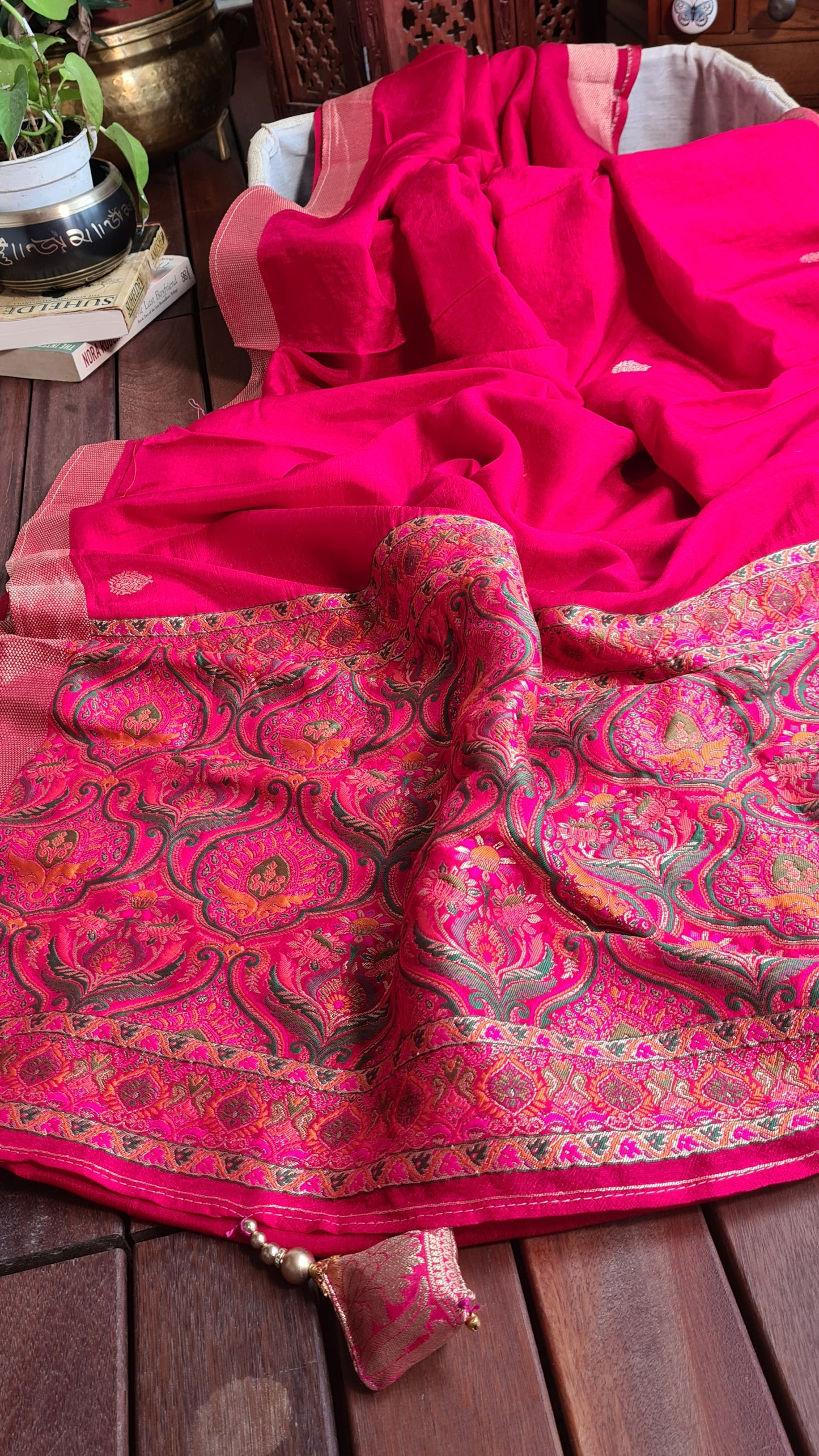 Zynah Pure Russian Silk Saree with Resham Woven Pallu, Brocade & Beads Tassels; Custom Stitched/Ready-made Blouse, Fall, Petticoat; Shipping available USA, Worldwide