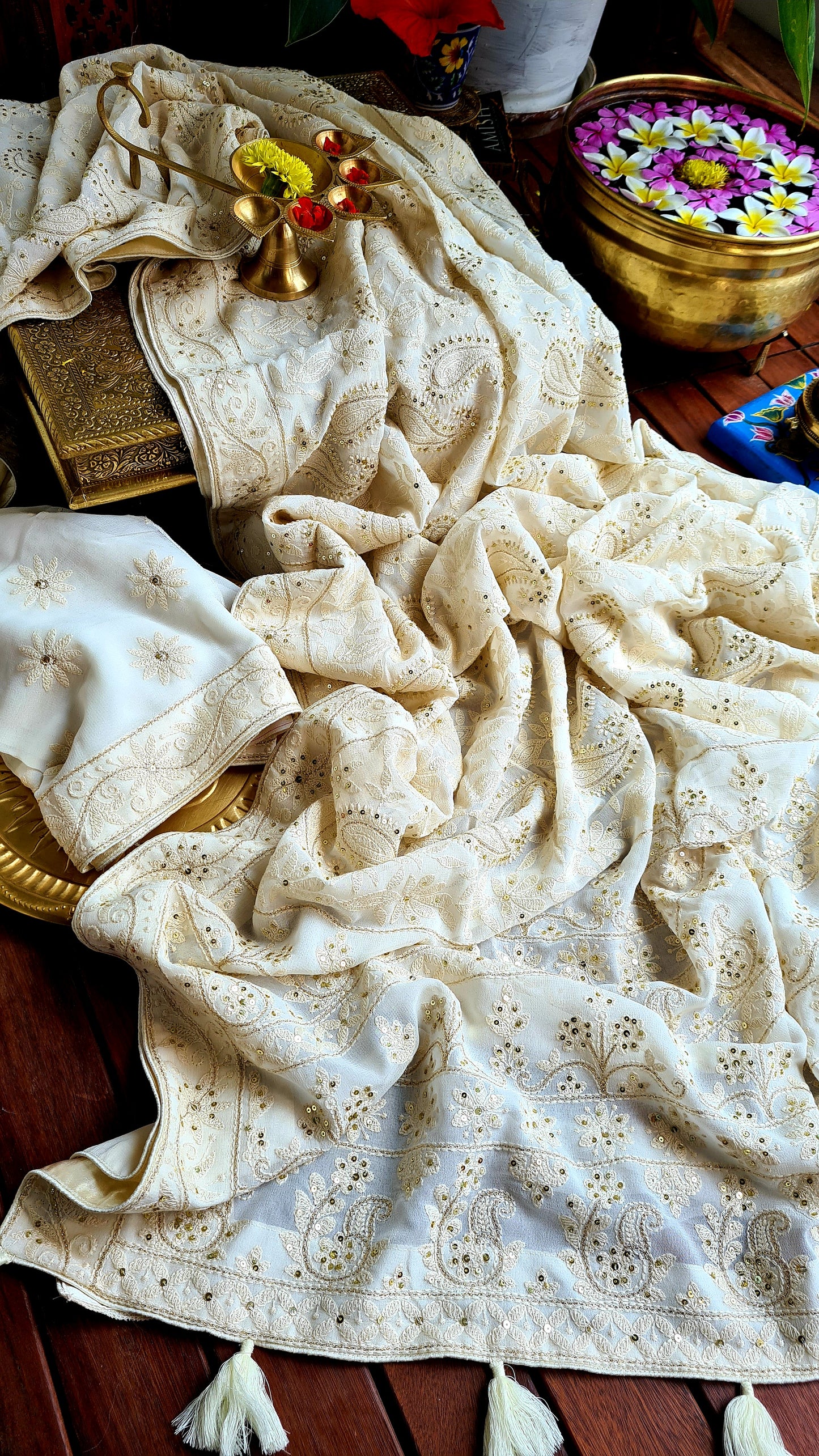 Zynah Pure Georgette Saree with Chikankari Work; Custom Stitched/Ready-made Blouse, Fall, Petticoat; Shipping available USA, Worldwide