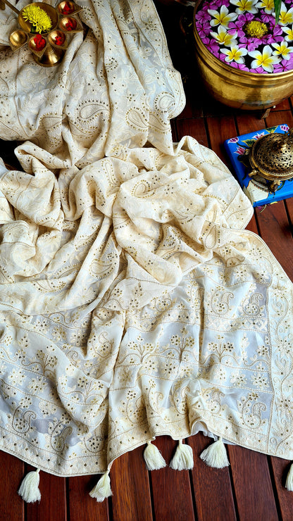 Zynah Pure Georgette Saree with Chikankari Work; Custom Stitched/Ready-made Blouse, Fall, Petticoat; Shipping available USA, Worldwide