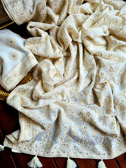 Zynah Pure Georgette Saree with Chikankari Work; Custom Stitched/Ready-made Blouse, Fall, Petticoat; Shipping available USA, Worldwide