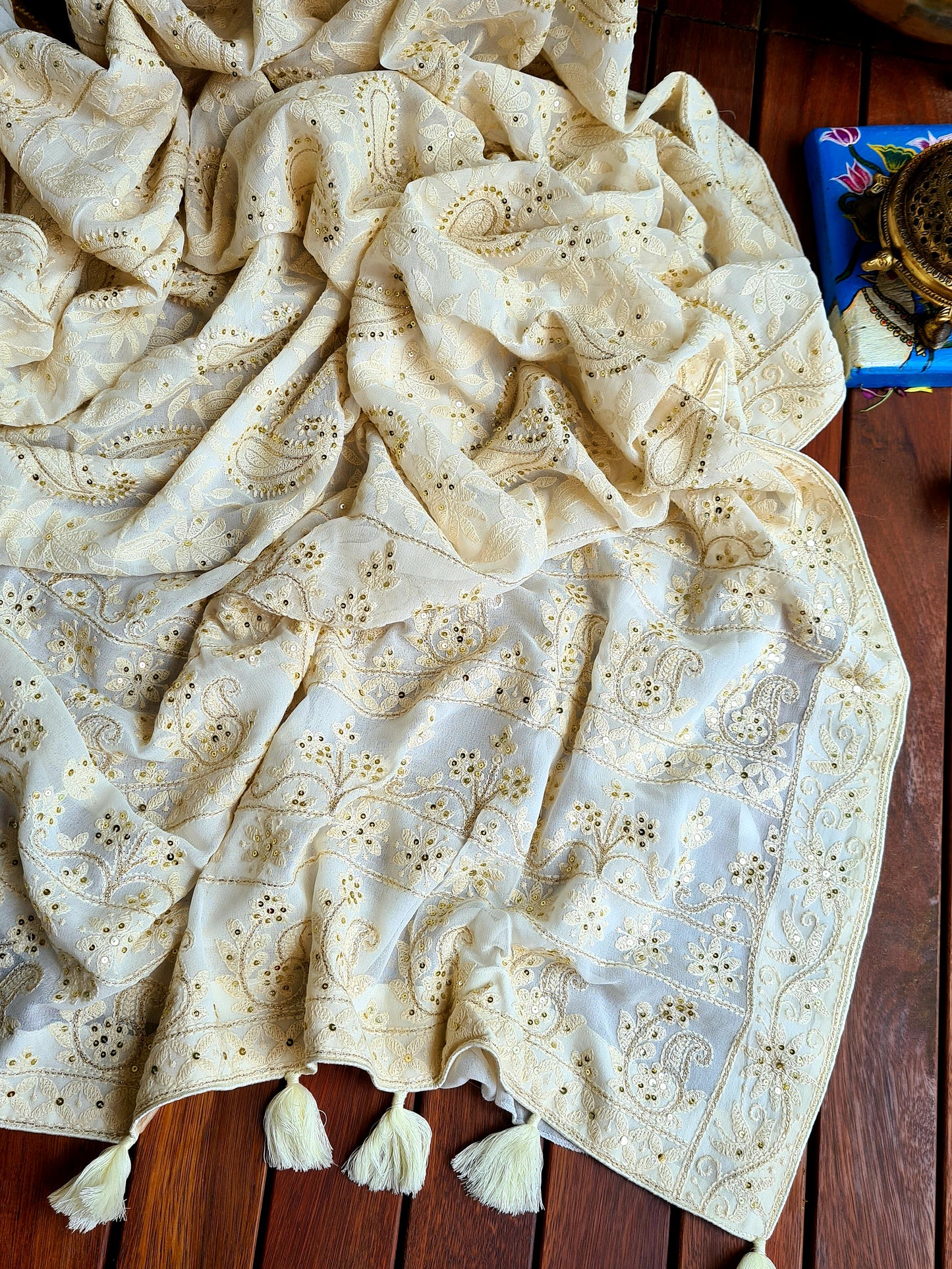 Zynah Pure Georgette Saree with Chikankari Work; Custom Stitched/Ready-made Blouse, Fall, Petticoat; Shipping available USA, Worldwide