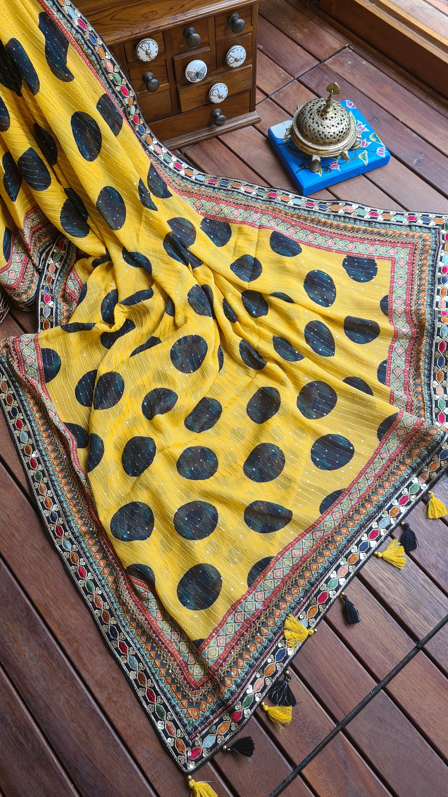 Zynah Pure Georgette Saree with Digital Prints, Sequence & Handcrafted Lace; Custom Stitched/Ready-made Blouse, Fall, Petticoat; Shipping available USA, Worldwide