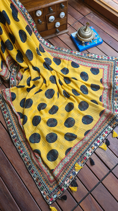 Zynah Pure Georgette Saree with Digital Prints, Sequence & Handcrafted Lace; Custom Stitched/Ready-made Blouse, Fall, Petticoat; Shipping available USA, Worldwide