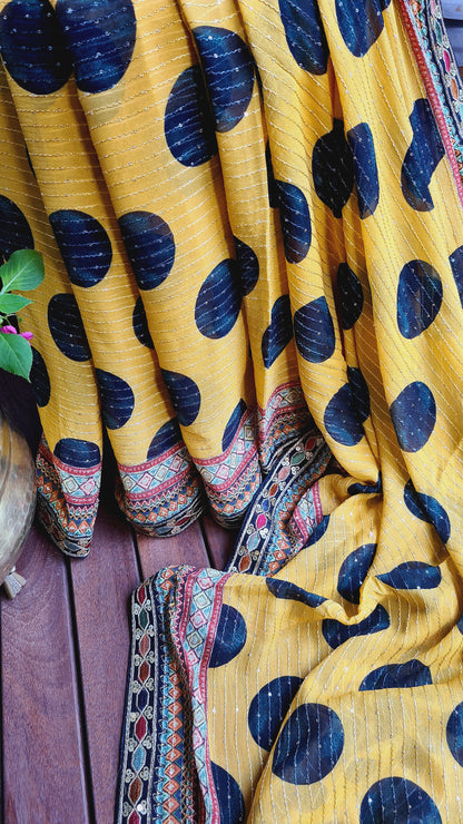 Zynah Pure Georgette Saree with Digital Prints, Sequence & Handcrafted Lace; Custom Stitched/Ready-made Blouse, Fall, Petticoat; Shipping available USA, Worldwide
