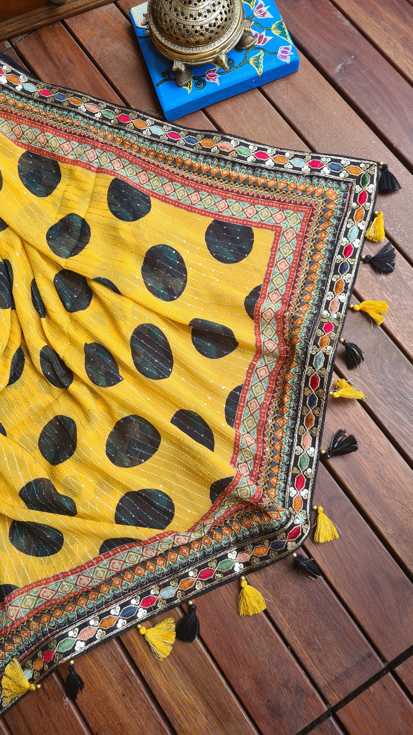 Zynah Pure Georgette Saree with Digital Prints, Sequence & Handcrafted Lace; Custom Stitched/Ready-made Blouse, Fall, Petticoat; Shipping available USA, Worldwide