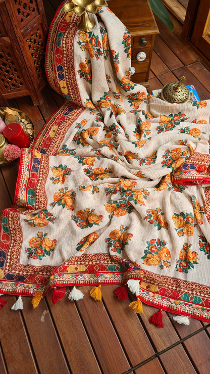 Zynah Pure Georgette Saree with Digital Prints, Sequence & Handcrafted Lace; Custom Stitched/Ready-made Blouse, Fall, Petticoat; Shipping available USA, Worldwide