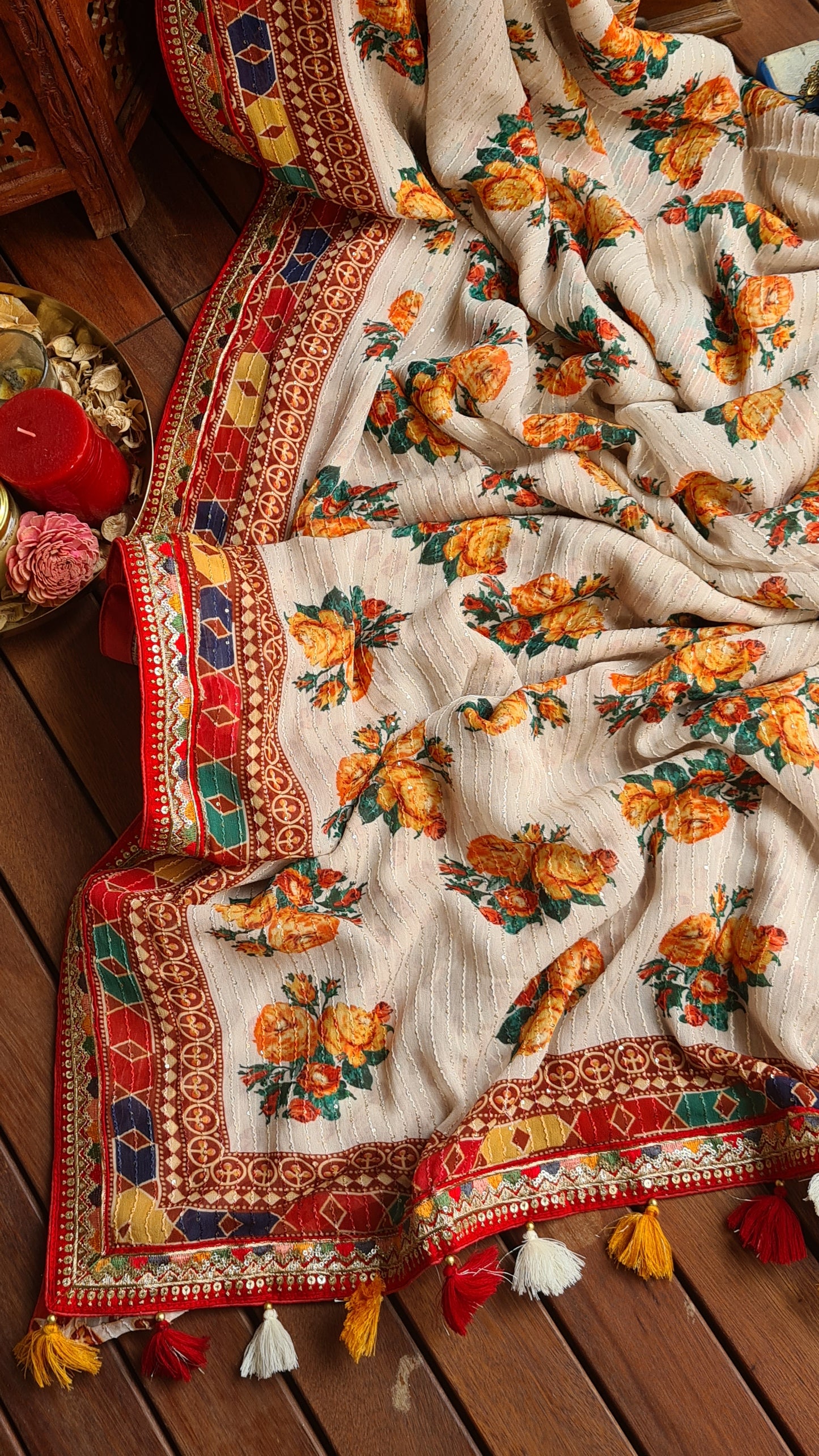 Zynah Pure Georgette Saree with Digital Prints, Sequence & Handcrafted Lace; Custom Stitched/Ready-made Blouse, Fall, Petticoat; Shipping available USA, Worldwide