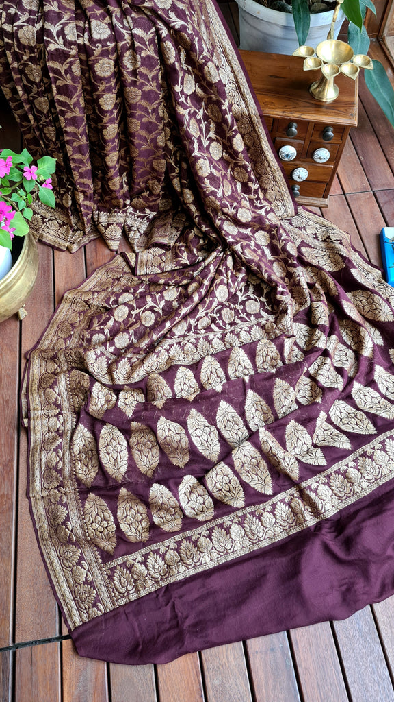Zynah Pure Banarasi Khaddi Georgette Saree with Kadhwa Weaving; Custom Stitched/Ready-made Blouse, Fall, Petticoat; Shipping available USA, Worldwide