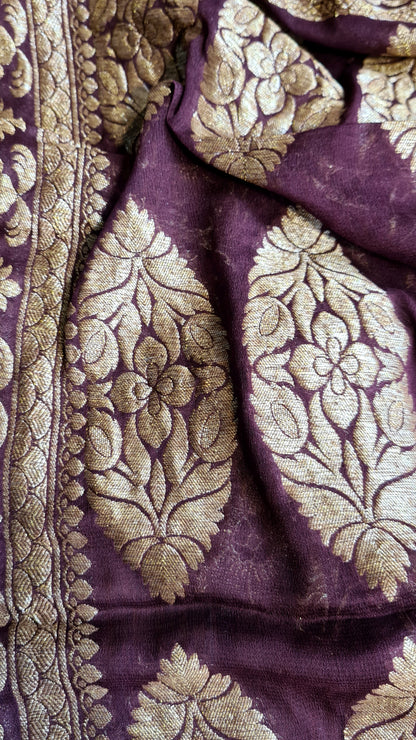 Zynah Pure Banarasi Khaddi Georgette Saree with Kadhwa Weaving; Custom Stitched/Ready-made Blouse, Fall, Petticoat; Shipping available USA, Worldwide