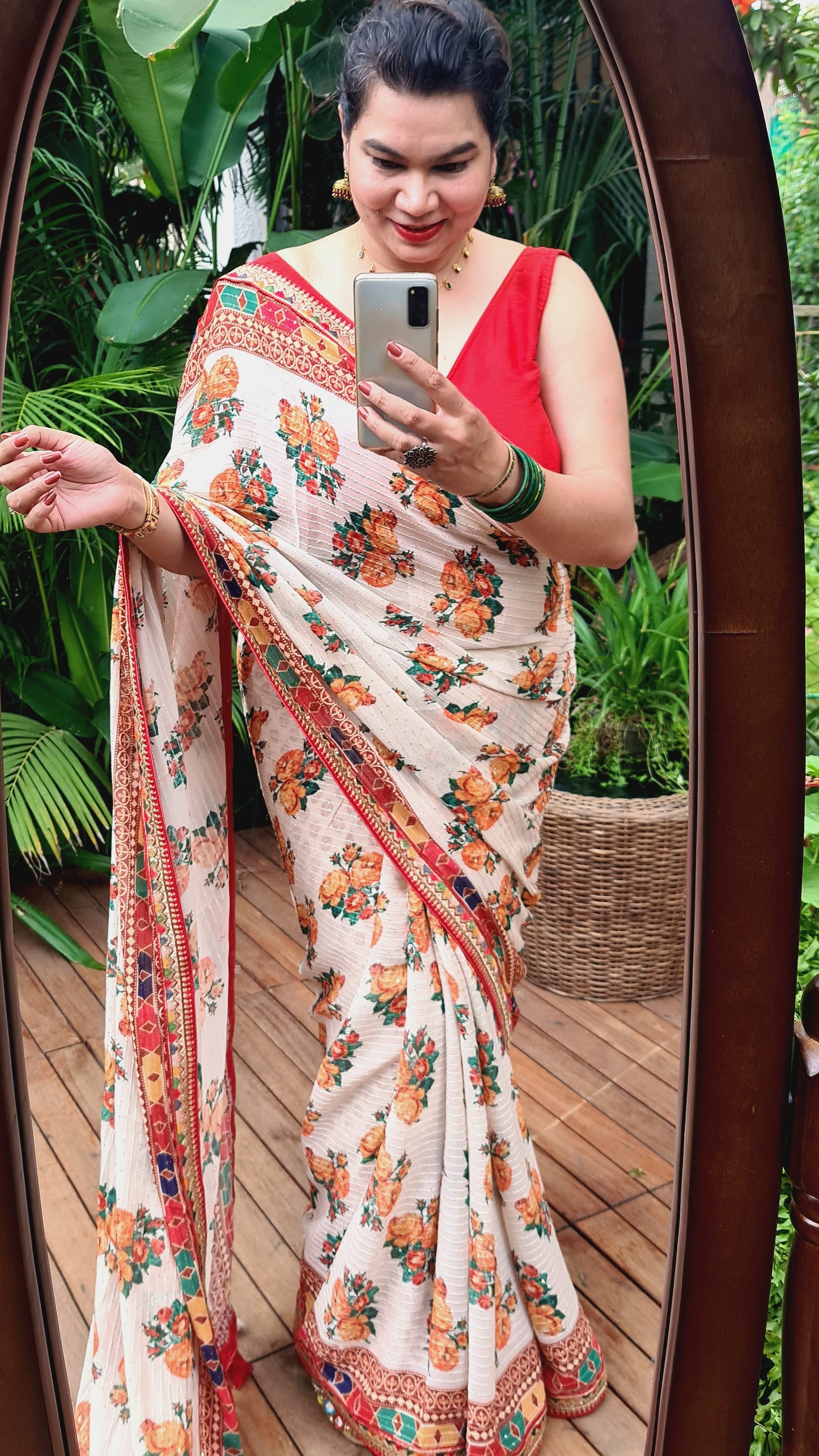 Zynah Pure Georgette Saree with Digital Prints, Sequence & Handcrafted Lace; Custom Stitched/Ready-made Blouse, Fall, Petticoat; Shipping available USA, Worldwide