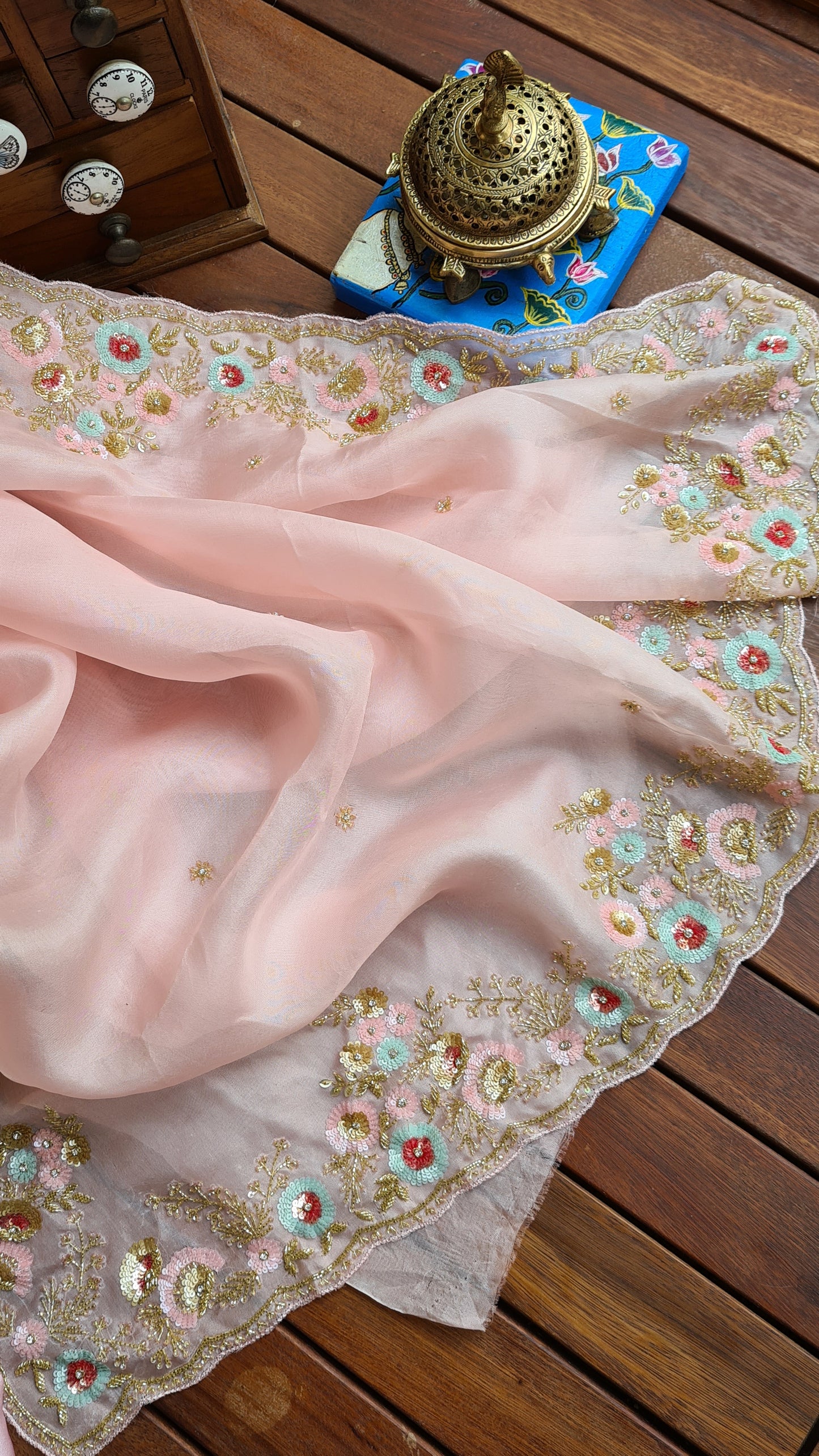 Zynah Pure Organza Silk Saree with Sequence, Beads & Cutdana Work; Custom Stitched/Ready-made Blouse, Fall, Petticoat; Shipping available USA, Worldwide