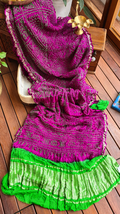 Zynah Pure Gajji Silk Designer Bandhani Saree with Tissue Zari Pallu; Custom Stitched/Ready-made Blouse, Fall, Petticoat; Shipping available USA, Worldwide