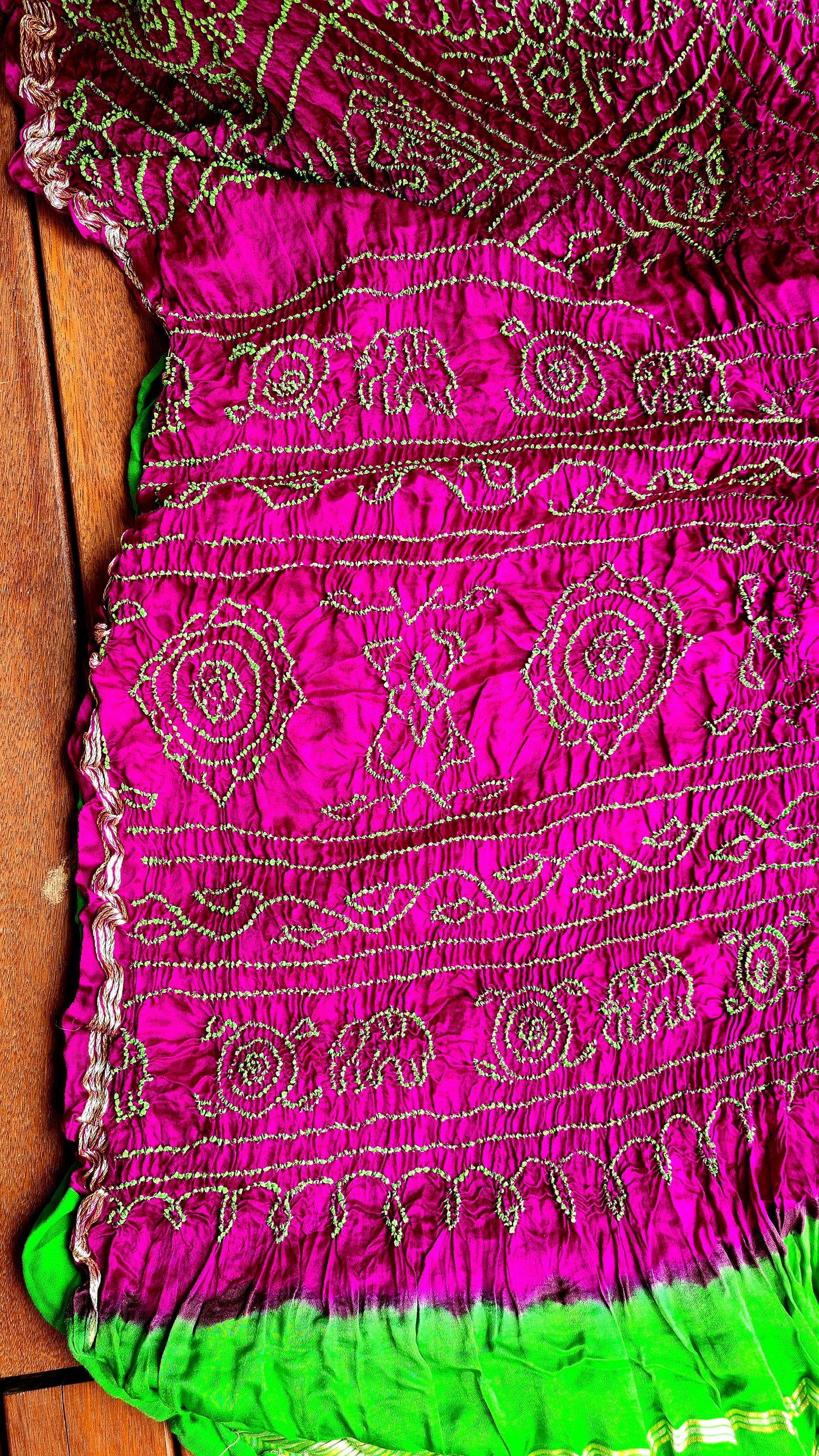 Zynah Pure Gajji Silk Designer Bandhani Saree with Tissue Zari Pallu; Custom Stitched/Ready-made Blouse, Fall, Petticoat; Shipping available USA, Worldwide