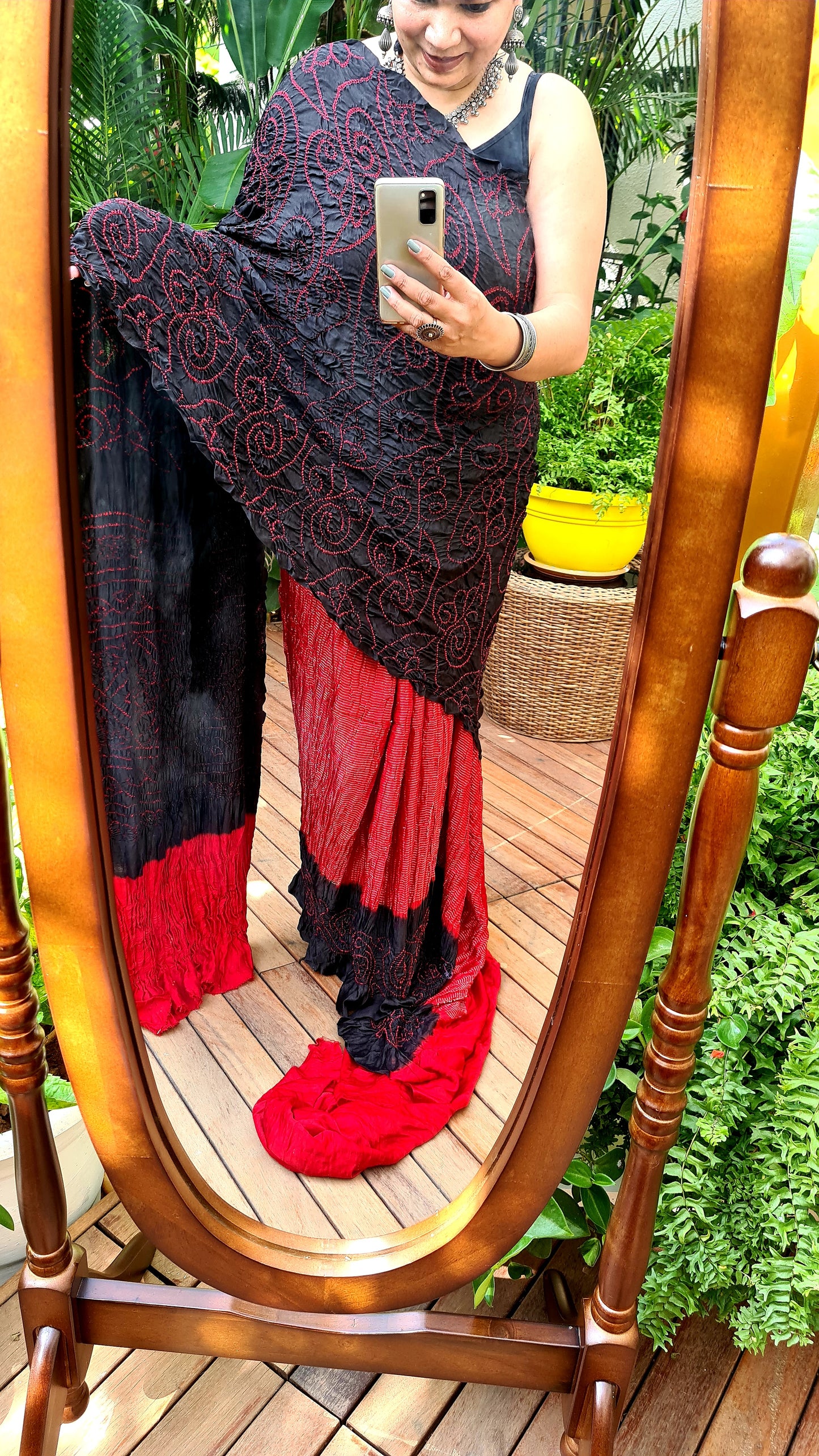 Zynah Pure Gajji Silk Designer Half & Half Bandhani Saree with Tissue Zari Pallu; Custom Stitched/Ready-made Blouse, Fall, Petticoat; Shipping available USA, Worldwide