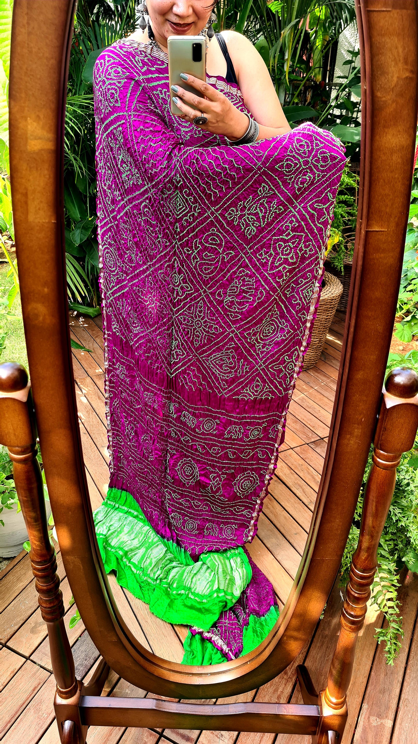Zynah Pure Gajji Silk Designer Bandhani Saree with Tissue Zari Pallu; Custom Stitched/Ready-made Blouse, Fall, Petticoat; Shipping available USA, Worldwide