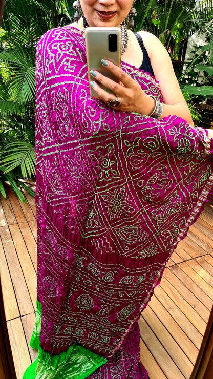Zynah Pure Gajji Silk Designer Bandhani Saree with Tissue Zari Pallu; Custom Stitched/Ready-made Blouse, Fall, Petticoat; Shipping available USA, Worldwide