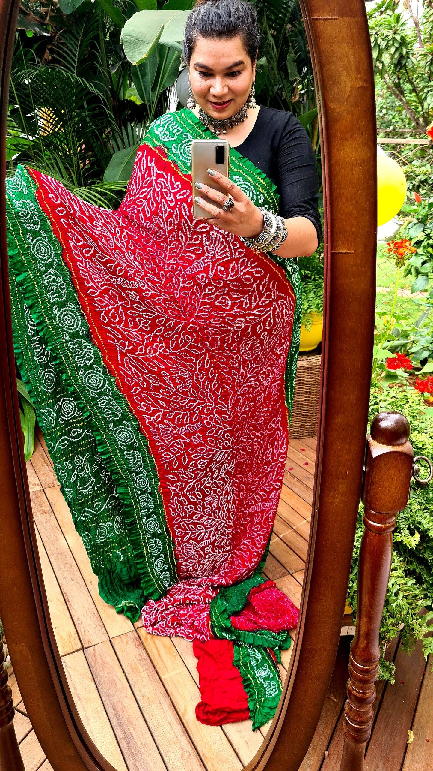 Zynah Pure Gajji Silk Designer Bandhani Saree with Tissue Zari Pallu; Custom Stitched/Ready-made Blouse, Fall, Petticoat; Shipping available USA, Worldwide