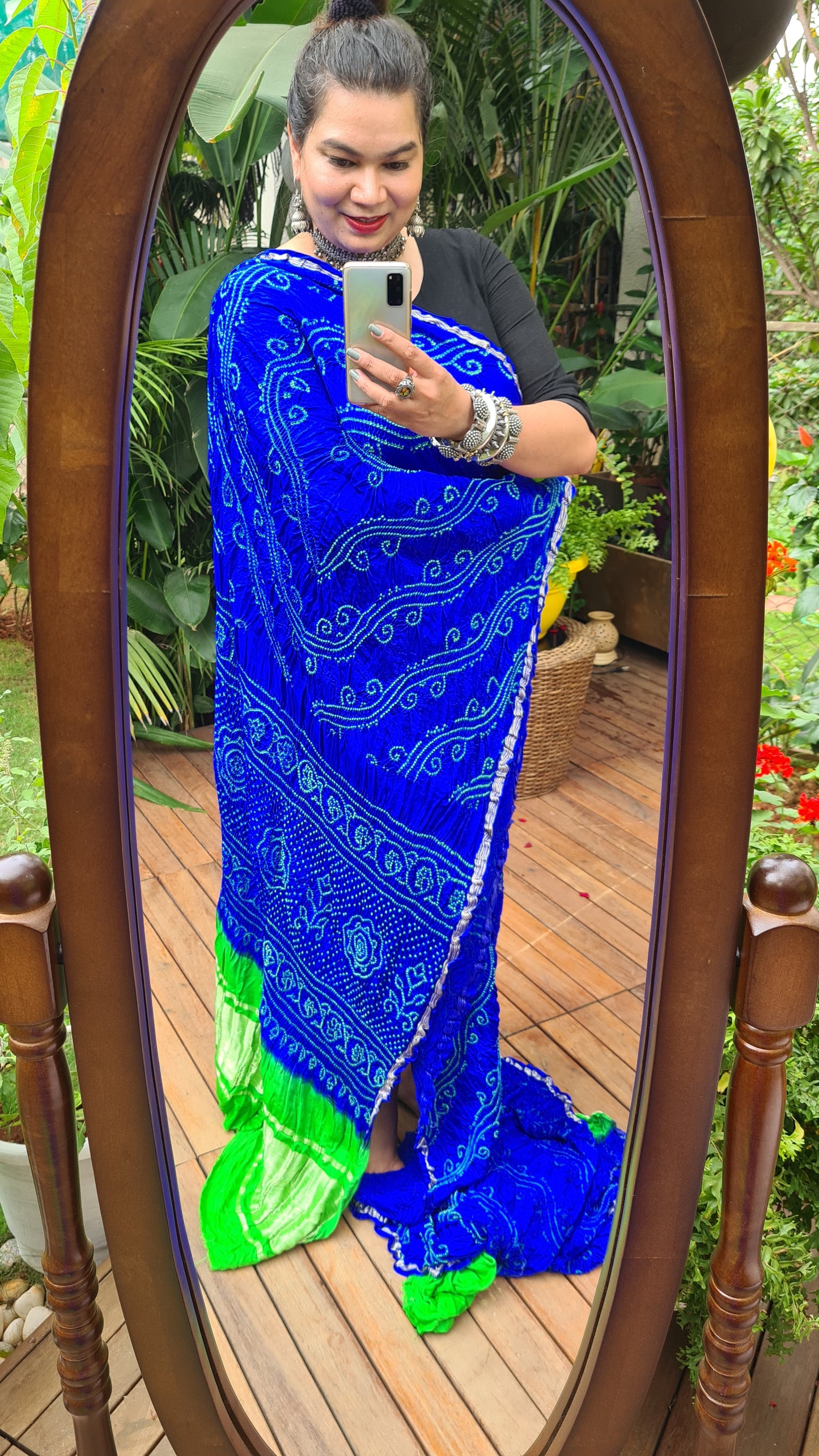 Zynah Pure Gajji Silk Designer Bandhani Saree with Zari Border & Pallu; Custom Stitched/Ready-made Blouse, Fall, Petticoat; Shipping available USA, Worldwide