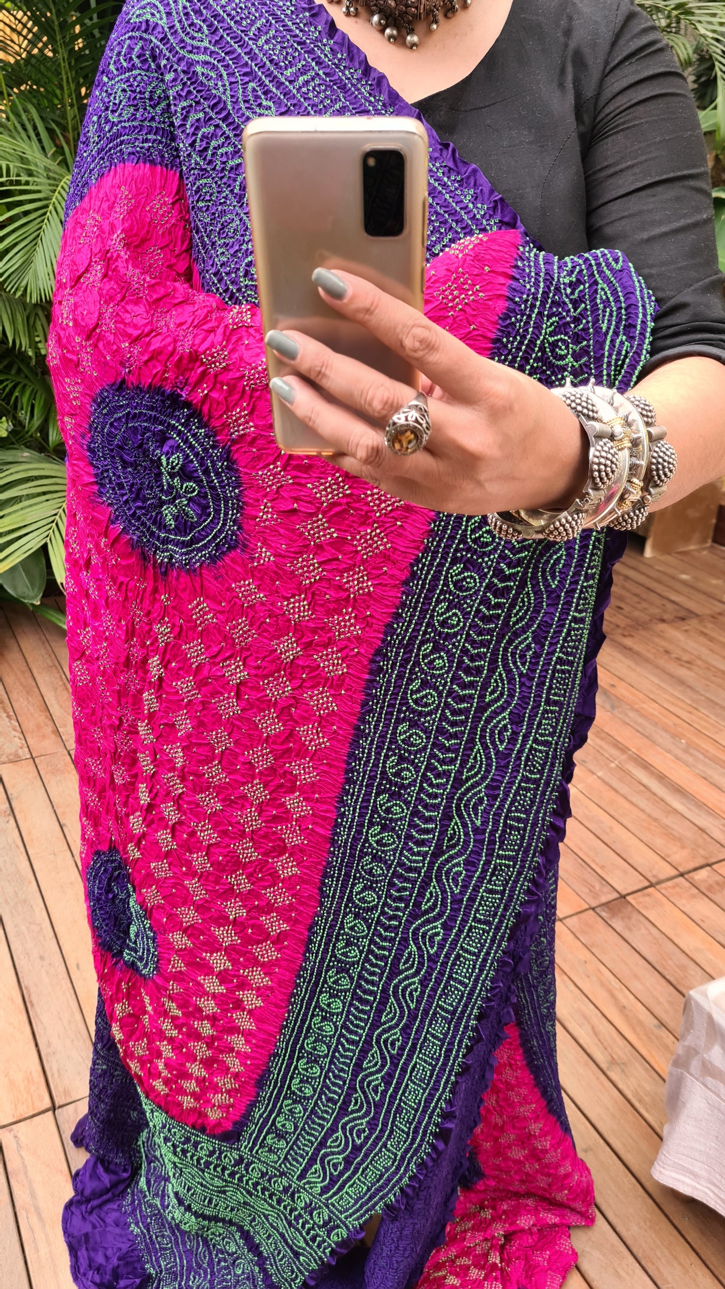 Zynah Pure Gajji Silk Designer Bandhani Saree with Trending Big Border; Custom Stitched/Ready-made Blouse, Fall, Petticoat; Shipping available USA, Worldwide