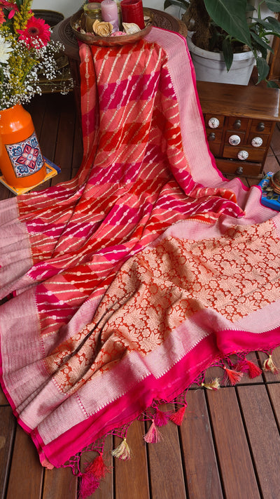 Zynah Khaddi Georgette Saree in Lehariya Weaving; Custom Stitched/Ready-made Blouse, Fall, Petticoat; Shipping available USA, Worldwide