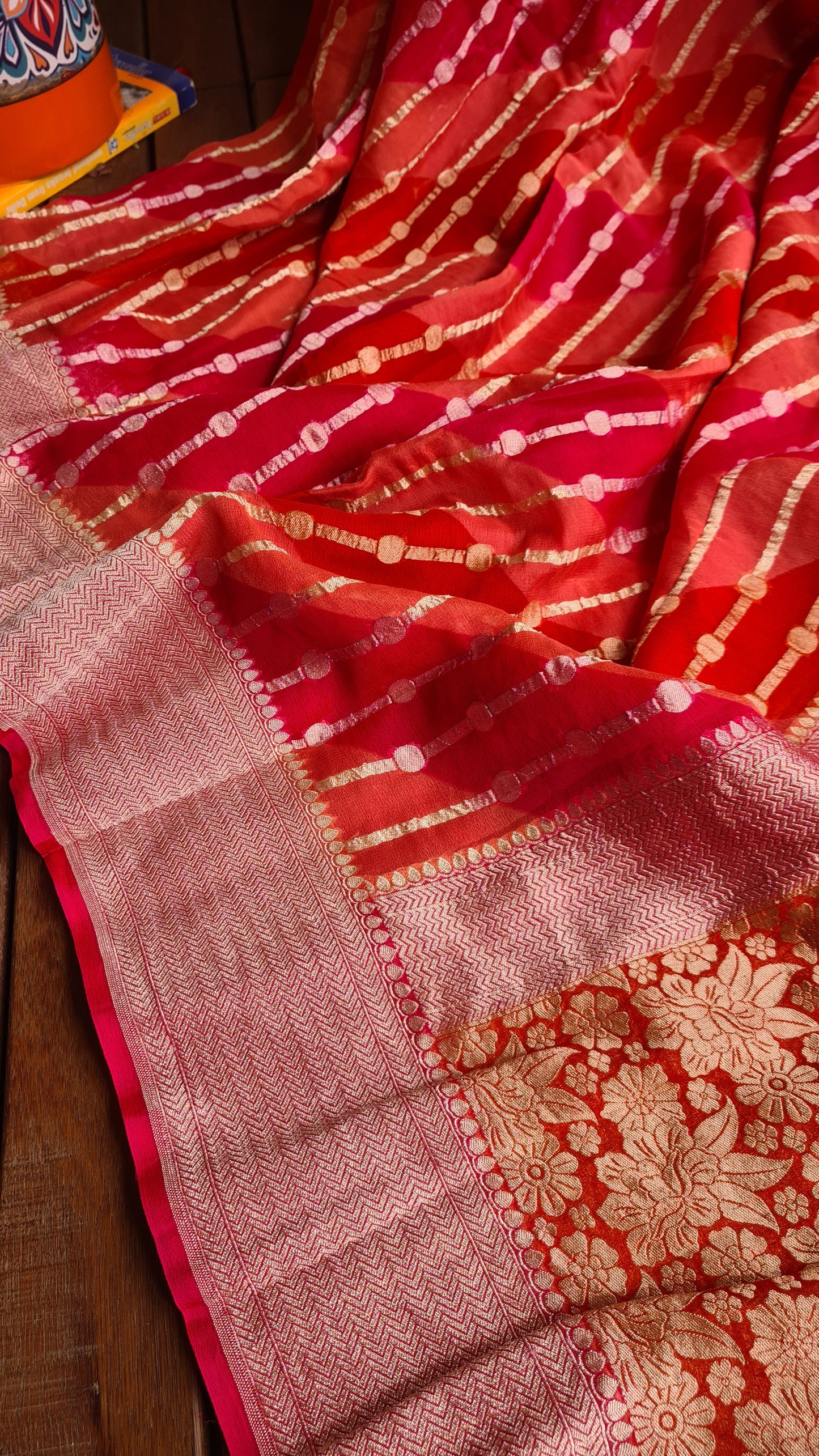 Zynah Khaddi Georgette Saree in Lehariya Weaving; Custom Stitched/Ready-made Blouse, Fall, Petticoat; Shipping available USA, Worldwide