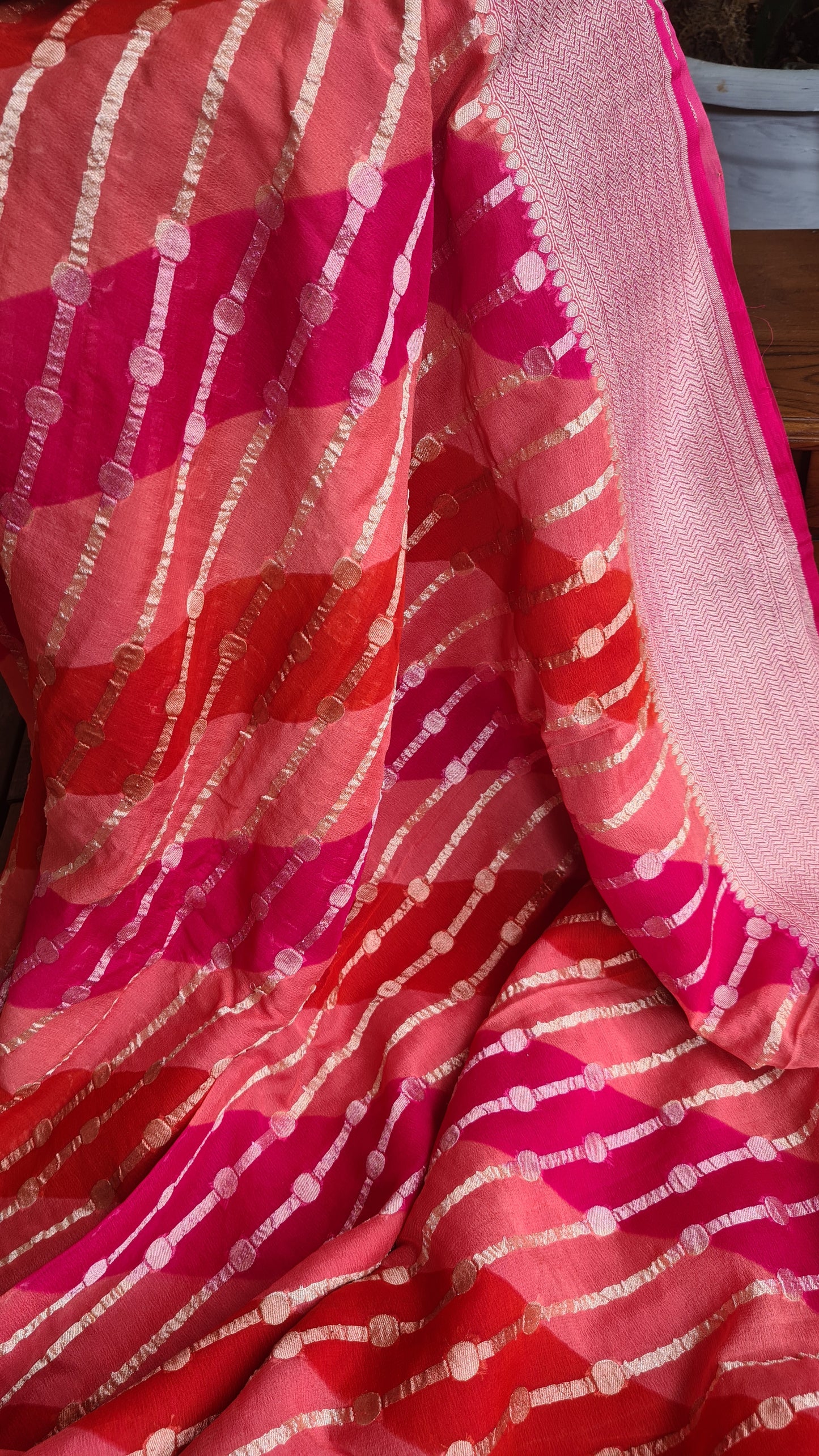 Zynah Khaddi Georgette Saree in Lehariya Weaving; Custom Stitched/Ready-made Blouse, Fall, Petticoat; Shipping available USA, Worldwide