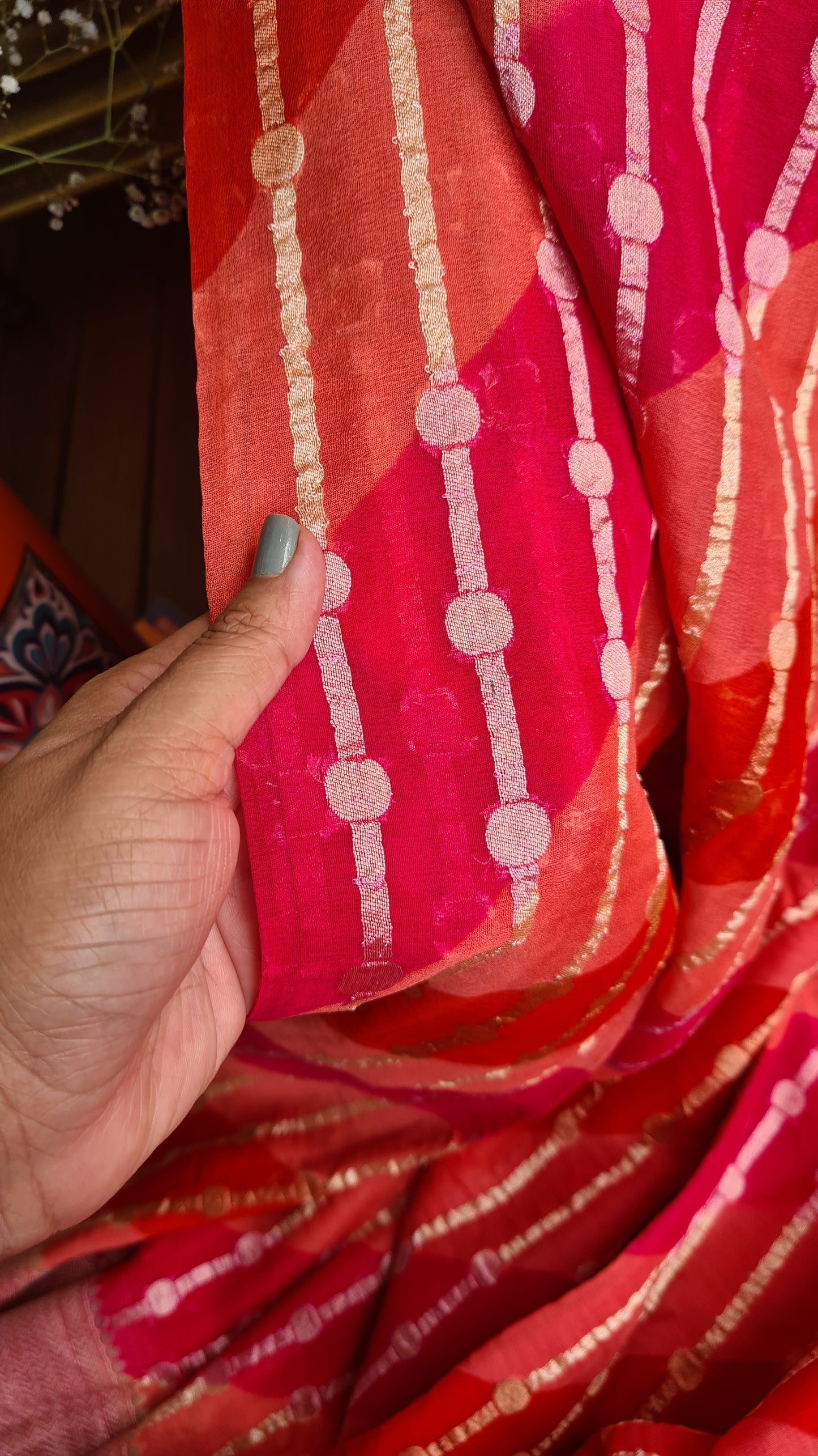 Zynah Khaddi Georgette Saree in Lehariya Weaving; Custom Stitched/Ready-made Blouse, Fall, Petticoat; Shipping available USA, Worldwide