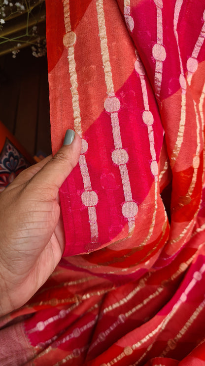 Zynah Khaddi Georgette Saree in Lehariya Weaving; Custom Stitched/Ready-made Blouse, Fall, Petticoat; Shipping available USA, Worldwide