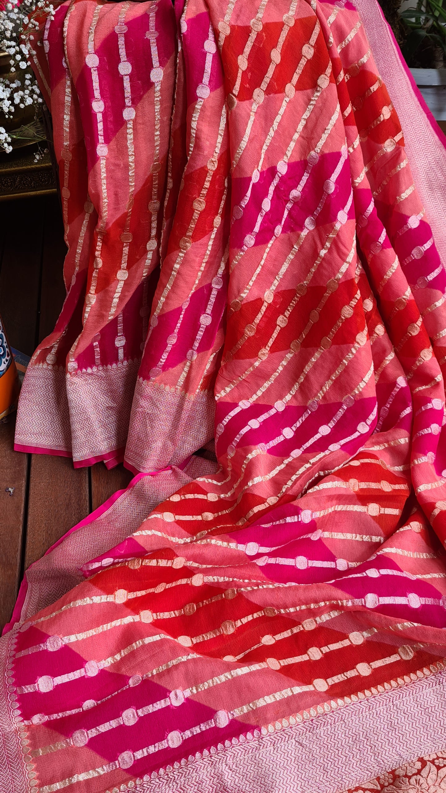 Zynah Khaddi Georgette Saree in Lehariya Weaving; Custom Stitched/Ready-made Blouse, Fall, Petticoat; Shipping available USA, Worldwide