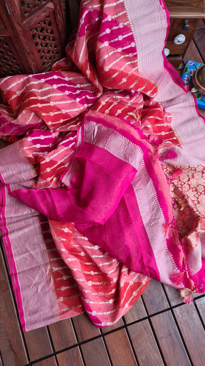 Zynah Khaddi Georgette Saree in Lehariya Weaving; Custom Stitched/Ready-made Blouse, Fall, Petticoat; Shipping available USA, Worldwide