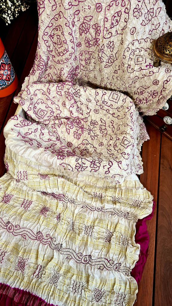 Zynah Pure Gajji Silk Designer Bandhani Saree with Zari Border & Pallu; Custom Stitched/Ready-made Blouse, Fall, Petticoat; Shipping available USA, Worldwide