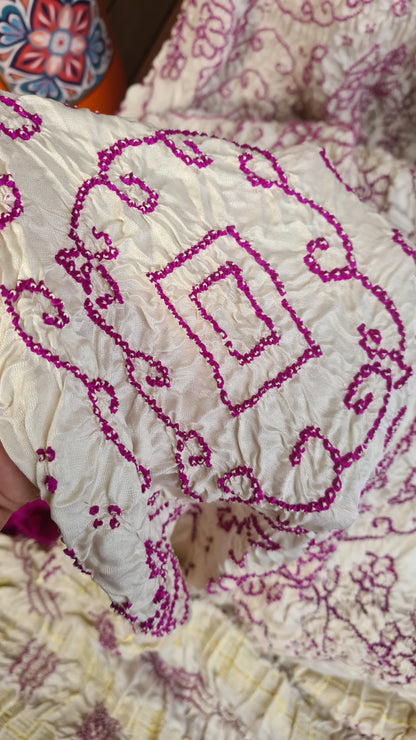 Zynah Pure Gajji Silk Designer Bandhani Saree with Zari Border & Pallu; Custom Stitched/Ready-made Blouse, Fall, Petticoat; Shipping available USA, Worldwide