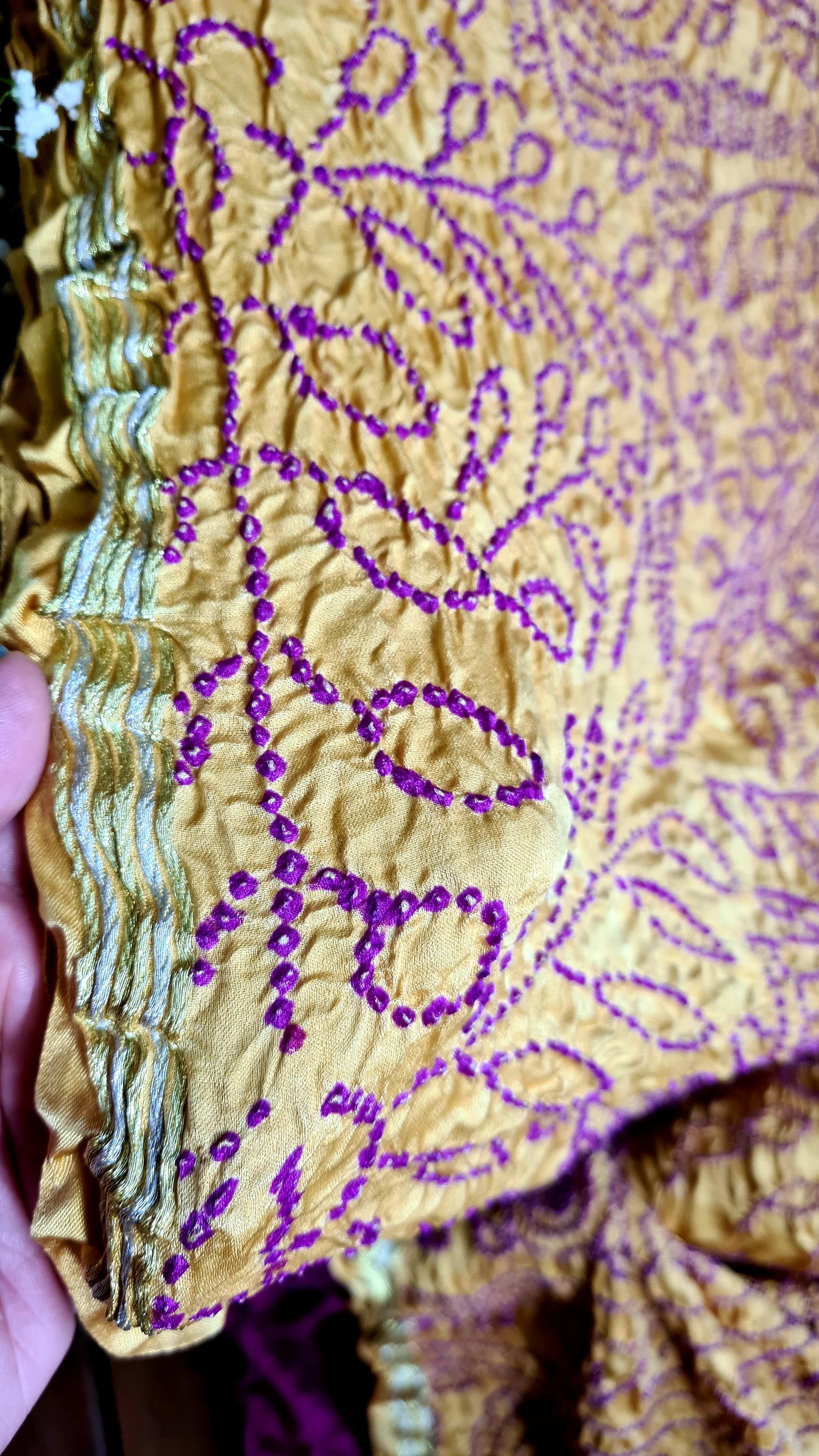 Zynah Pure Gajji Silk Designer Bandhani Saree with Zari Border & Pallu; Custom Stitched/Ready-made Blouse, Fall, Petticoat; Shipping available USA, Worldwide