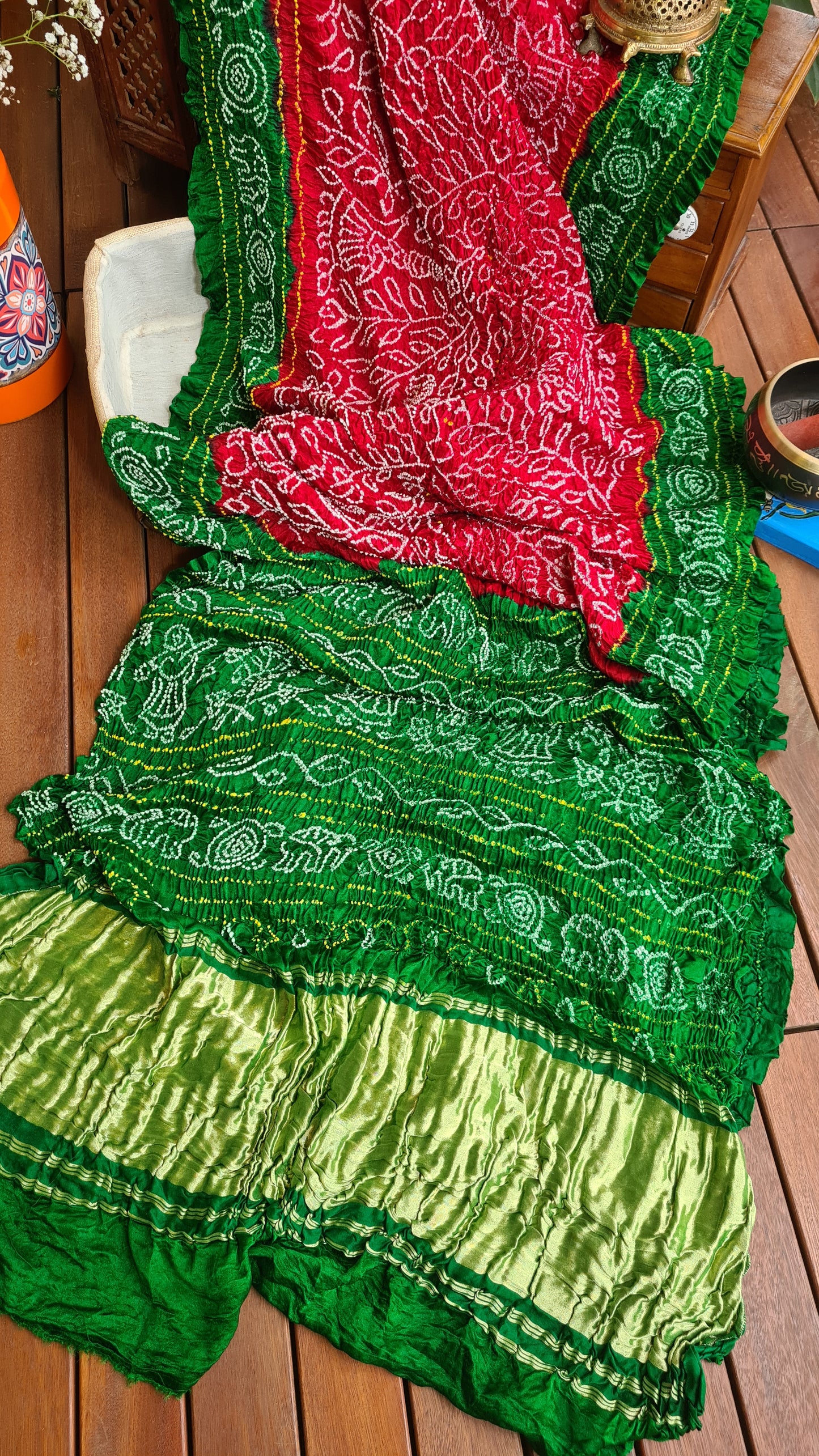 Zynah Pure Gajji Silk Designer Bandhani Saree with Tissue Zari Pallu; Custom Stitched/Ready-made Blouse, Fall, Petticoat; Shipping available USA, Worldwide