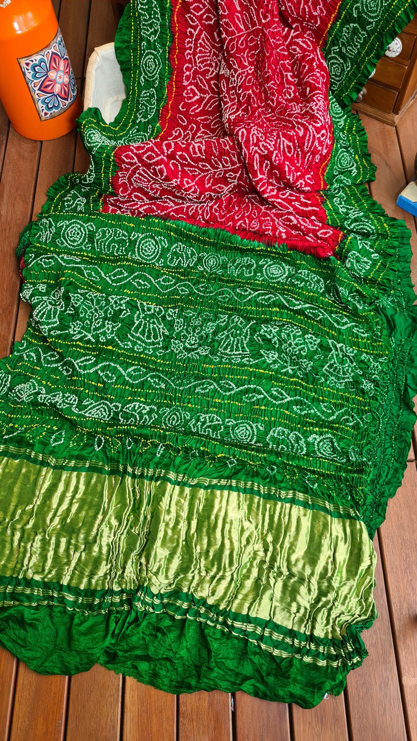Zynah Pure Gajji Silk Designer Bandhani Saree with Tissue Zari Pallu; Custom Stitched/Ready-made Blouse, Fall, Petticoat; Shipping available USA, Worldwide