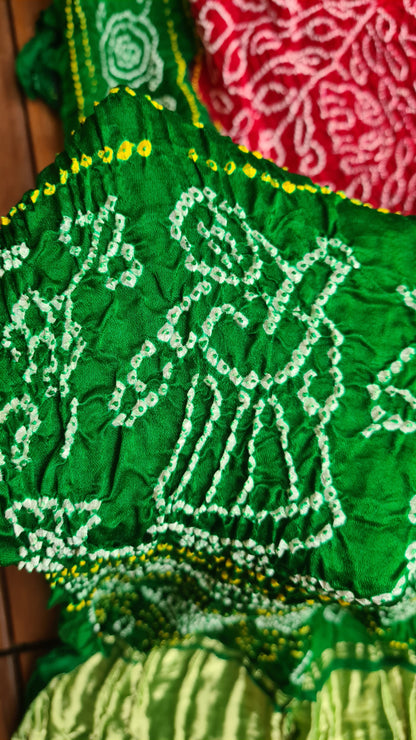 Zynah Pure Gajji Silk Designer Bandhani Saree with Tissue Zari Pallu; Custom Stitched/Ready-made Blouse, Fall, Petticoat; Shipping available USA, Worldwide